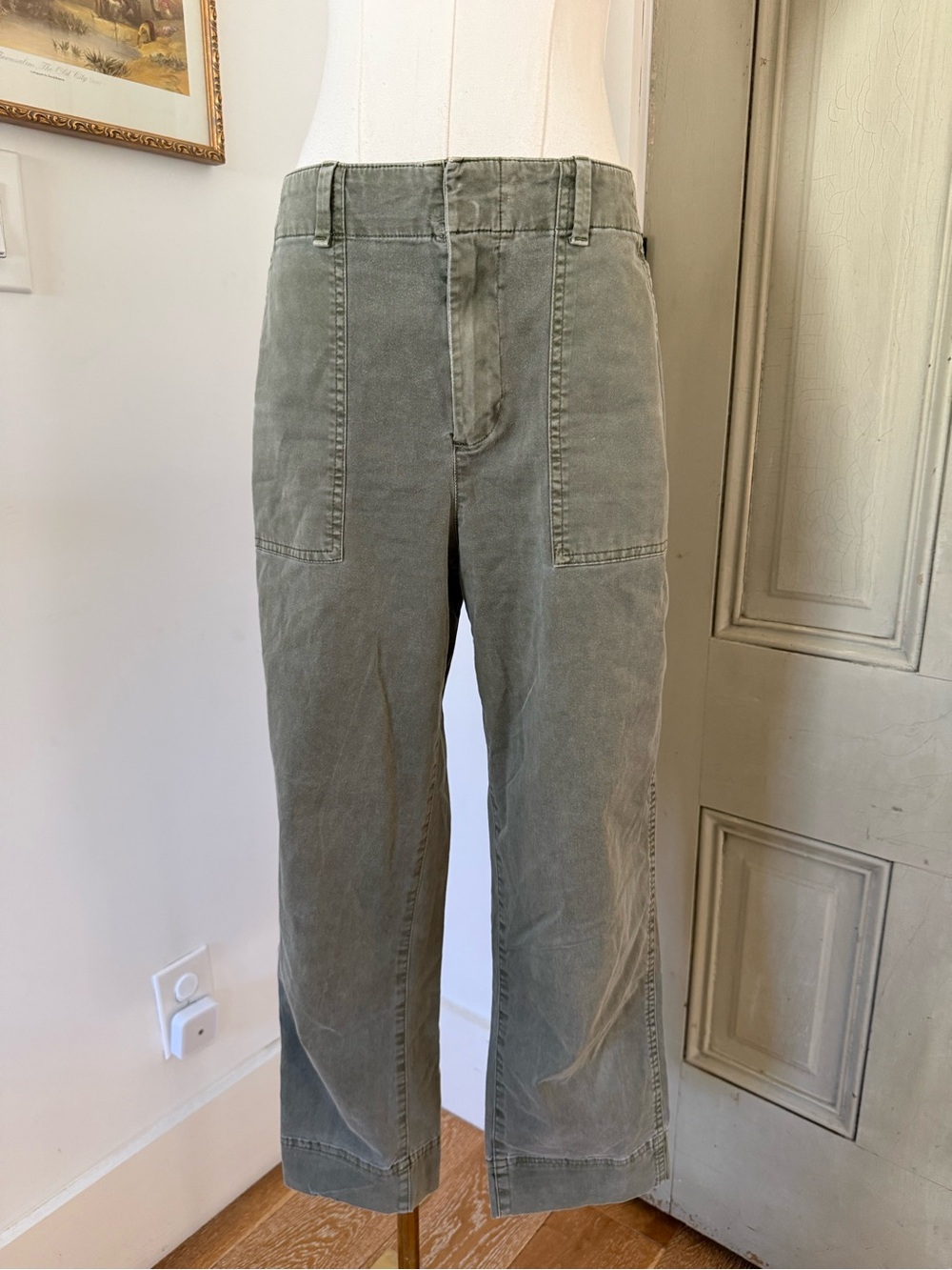High Rise Girlfriend Chinos in Olive Green - Picture 2 of 10